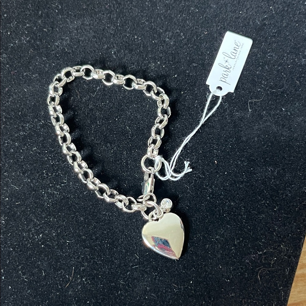 Park Lane Silver Cherish Puffed Heart Charm Bracelet